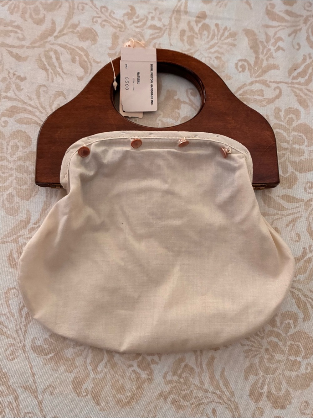 New Burlington Bermuda Bag Handbag Wood Handles 4 Button 1970s Vintage